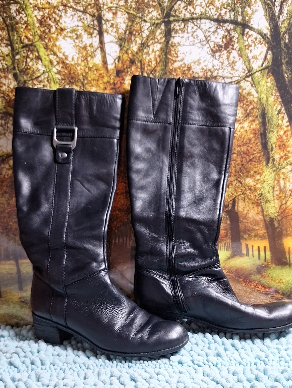 Bandolino Black Leather Mid-Calf Riding Boots with Buckle